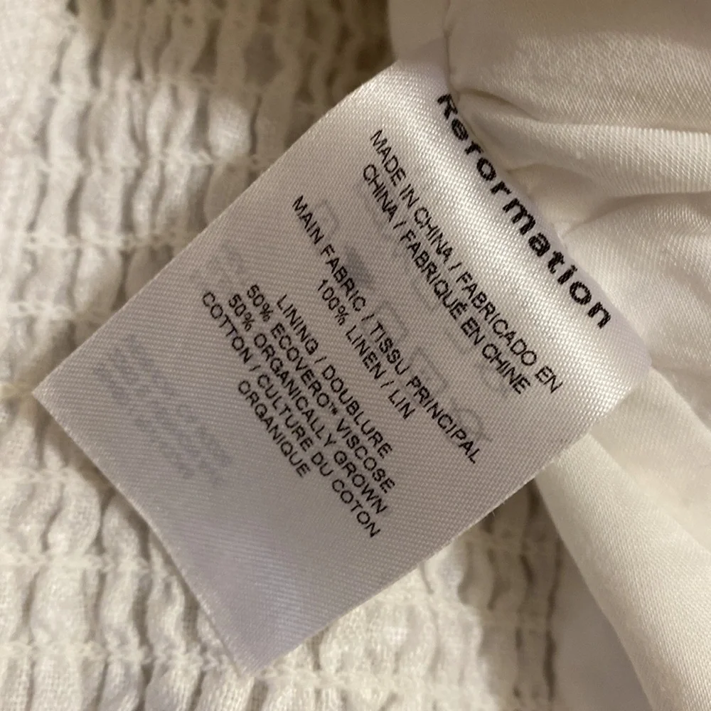 Reformation Karina Linen White Cutout Puff-Sleeve Top. Size 4
